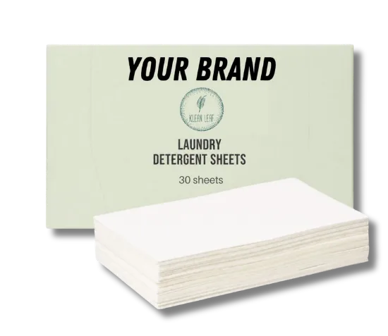Private label laundry detergent sheets with custom brand packaging