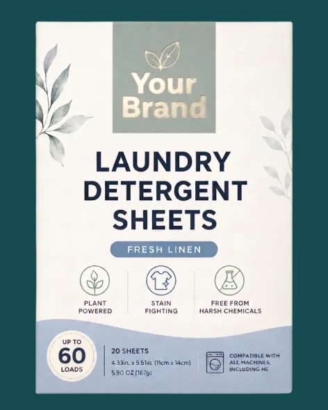 Private label laundry detergent sheet packaging sample